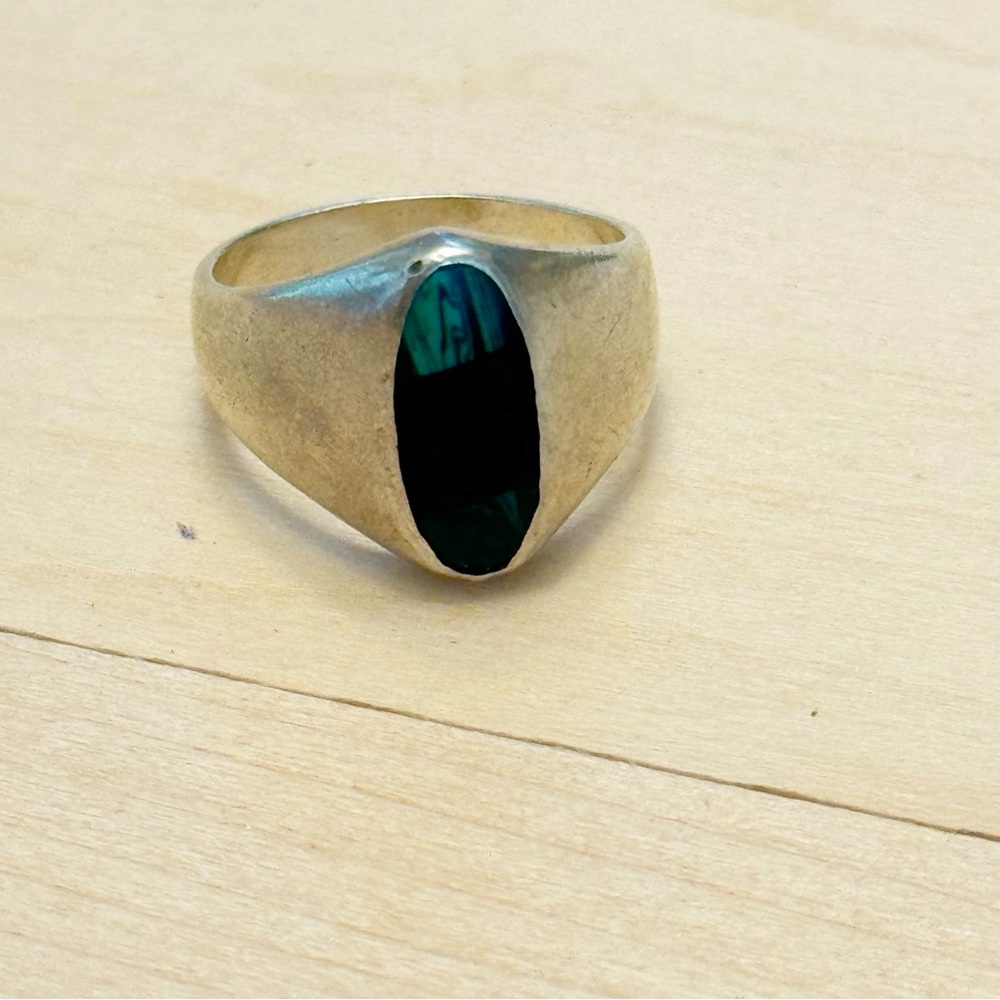 Malachite & Onix Inlay Mexico Sterling Silver Men's Ring Size 10.5 Vintage